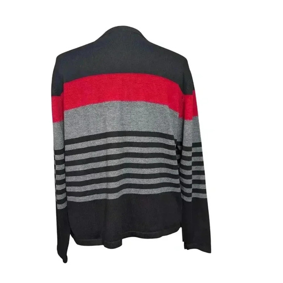 DressBarn Small Red Black Gray Striped Button Front Cardigan Knit Sweater - Picture 5 of 6